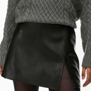 Aritzia Black Faux Leather Mini Skirt with Side Slit